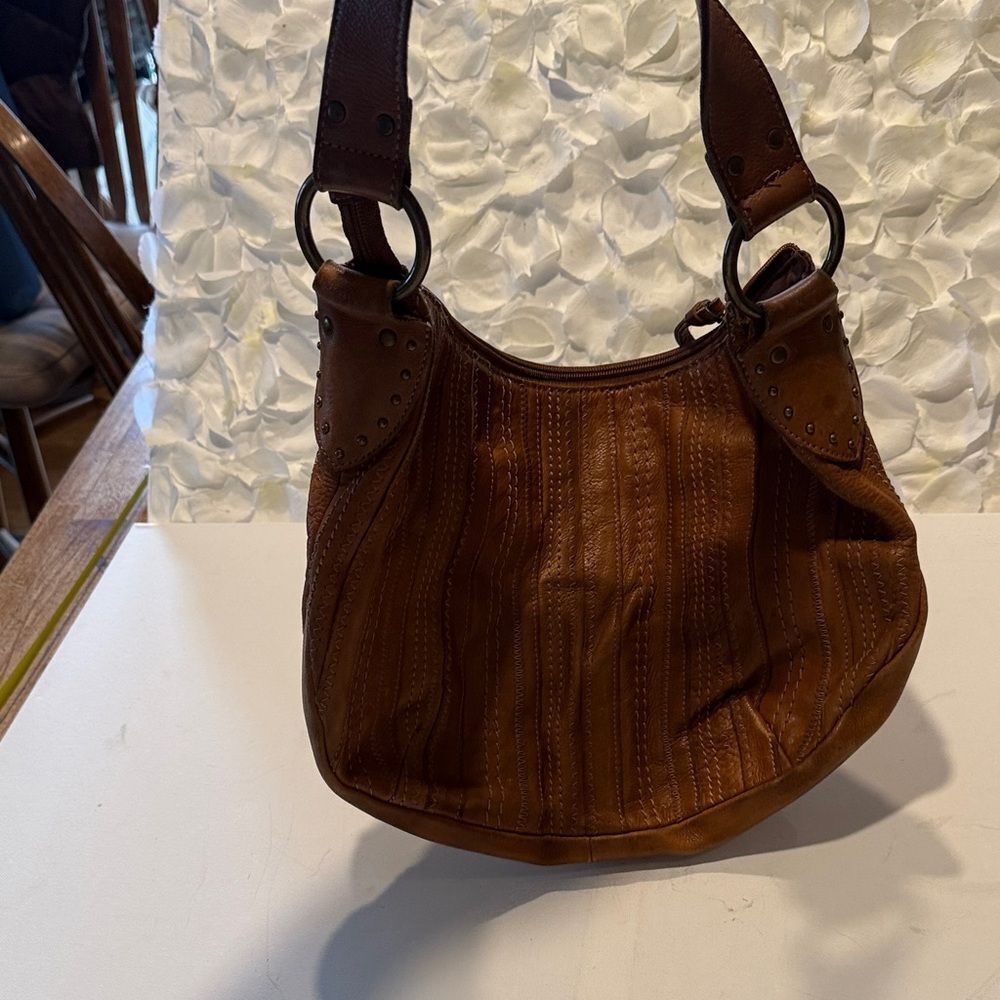 Fossil Tan Leather Hobo Bag with Eyelet Design - Picture 3 of 7